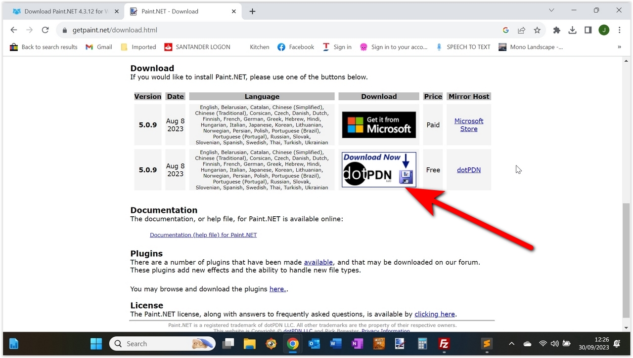 Paint.net download screen